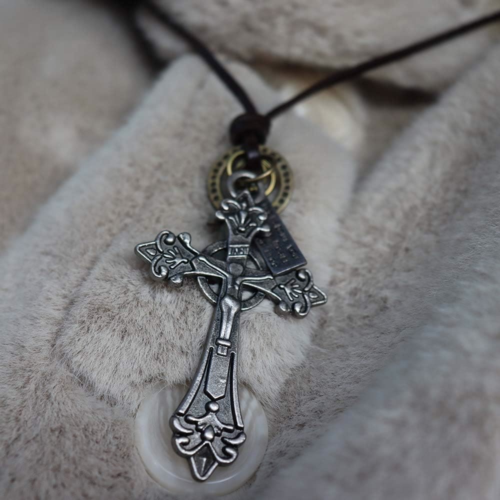 Christianartworkshop Collier pendentif crucifix style rétro classique en cuir et corde - image 9