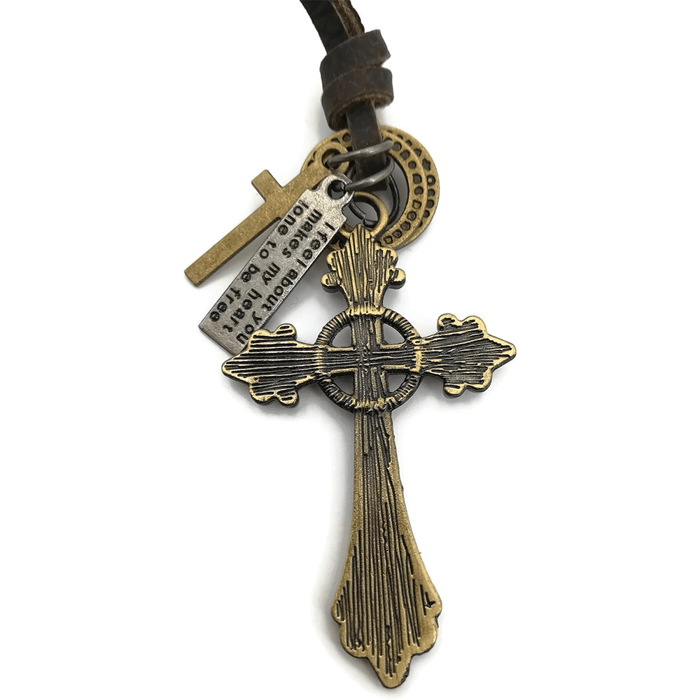 Christianartworkshop Collier pendentif crucifix style rétro classique en cuir et corde - image 5