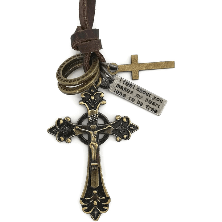 Christianartworkshop Collier pendentif crucifix style rétro classique en cuir et corde - image 3