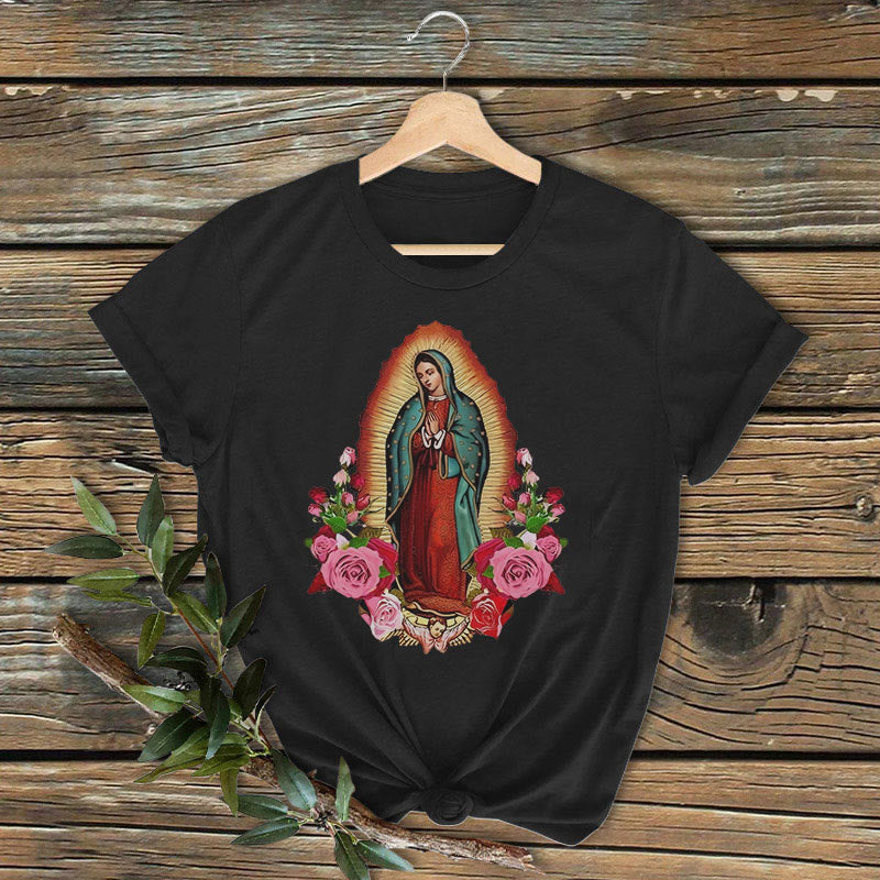T-shirt à manches courtes délavé Notre-Dame de Guadalupe, style classique et coloré, de Christianartworkshop - Noir - 2XL - image 1