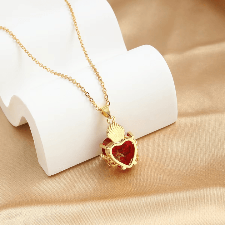 Christianartworkshop Collier pendentif Sacré-Cœur de Jésus en pierres précieuses rouges de style moderne - image 3