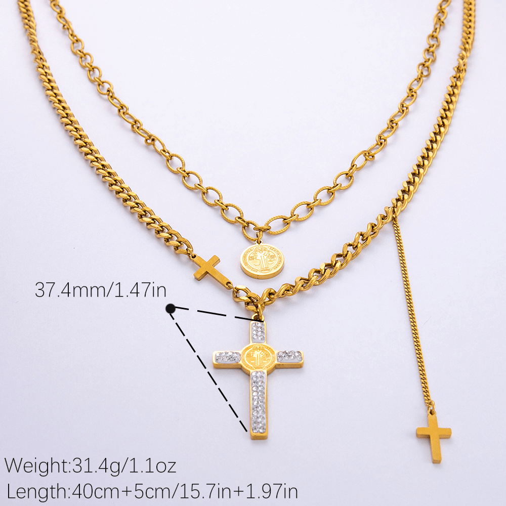 Christianartworkshop Collier à plusieurs rangs avec pendentif croix de Saint-Benoît et chaînes mixtes - image 4