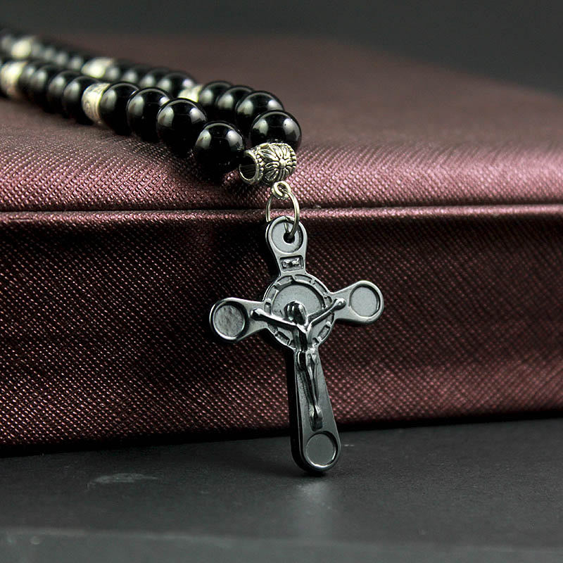 Christianartworkshop Collier pendentif crucifix style rétro noble avec perles noires pour calculs biliaires - image 3