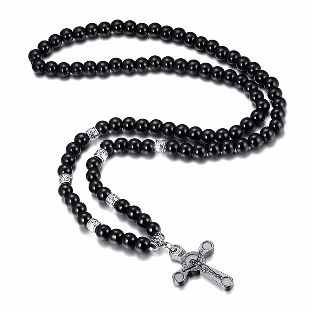 Christianartworkshop Collier pendentif crucifix style rétro noble avec perles noires pour calculs biliaires - image 4