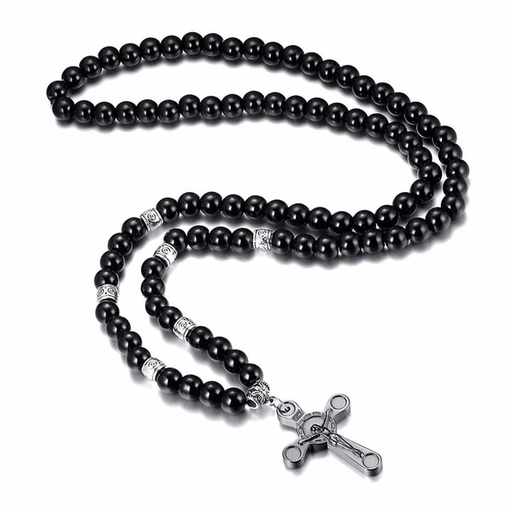 Christianartworkshop Collier pendentif crucifix style rétro noble avec perles noires pour calculs biliaires - image 4