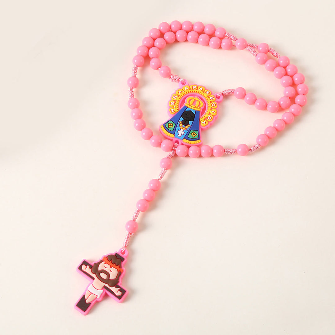 Christianartworkshop Chapelet pour enfant avec ange gardien et crucifix, cordon rond en nylon acrylique rose/bleu de 8 mm - image 4