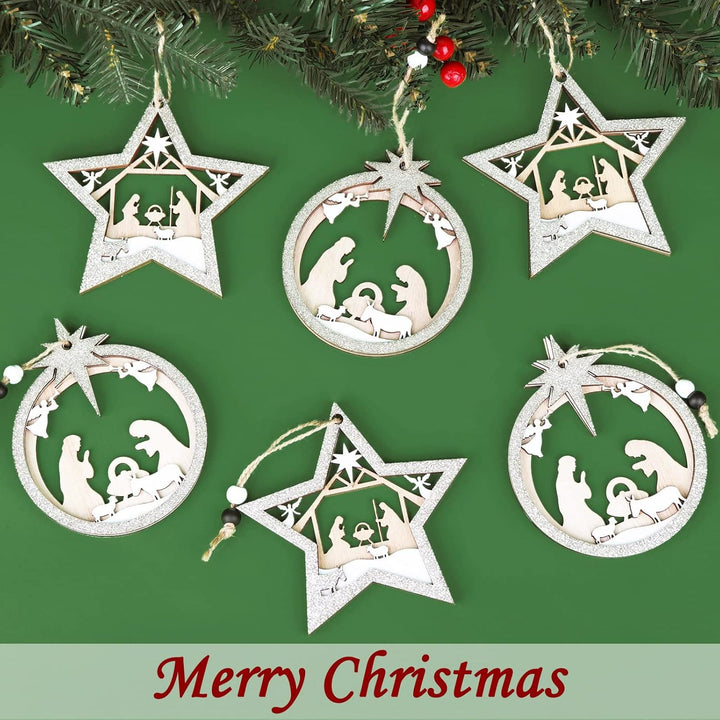 Christianartworkshop 3 pendentifs rustiques en bois superposés, décorations de Noël pour la Nativité - image 3
