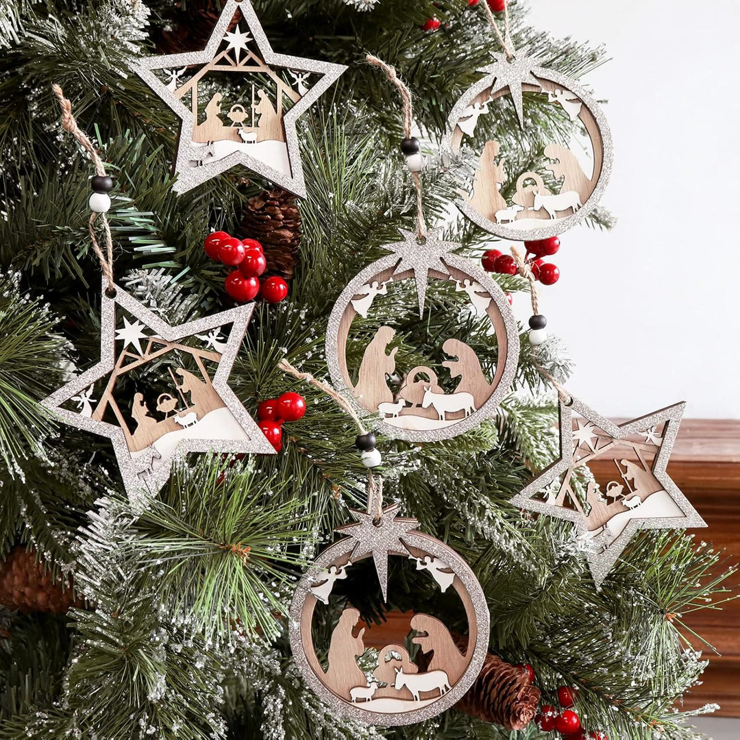 Christianartworkshop 3 pendentifs rustiques en bois superposés, décorations de Noël pour la Nativité - image 2