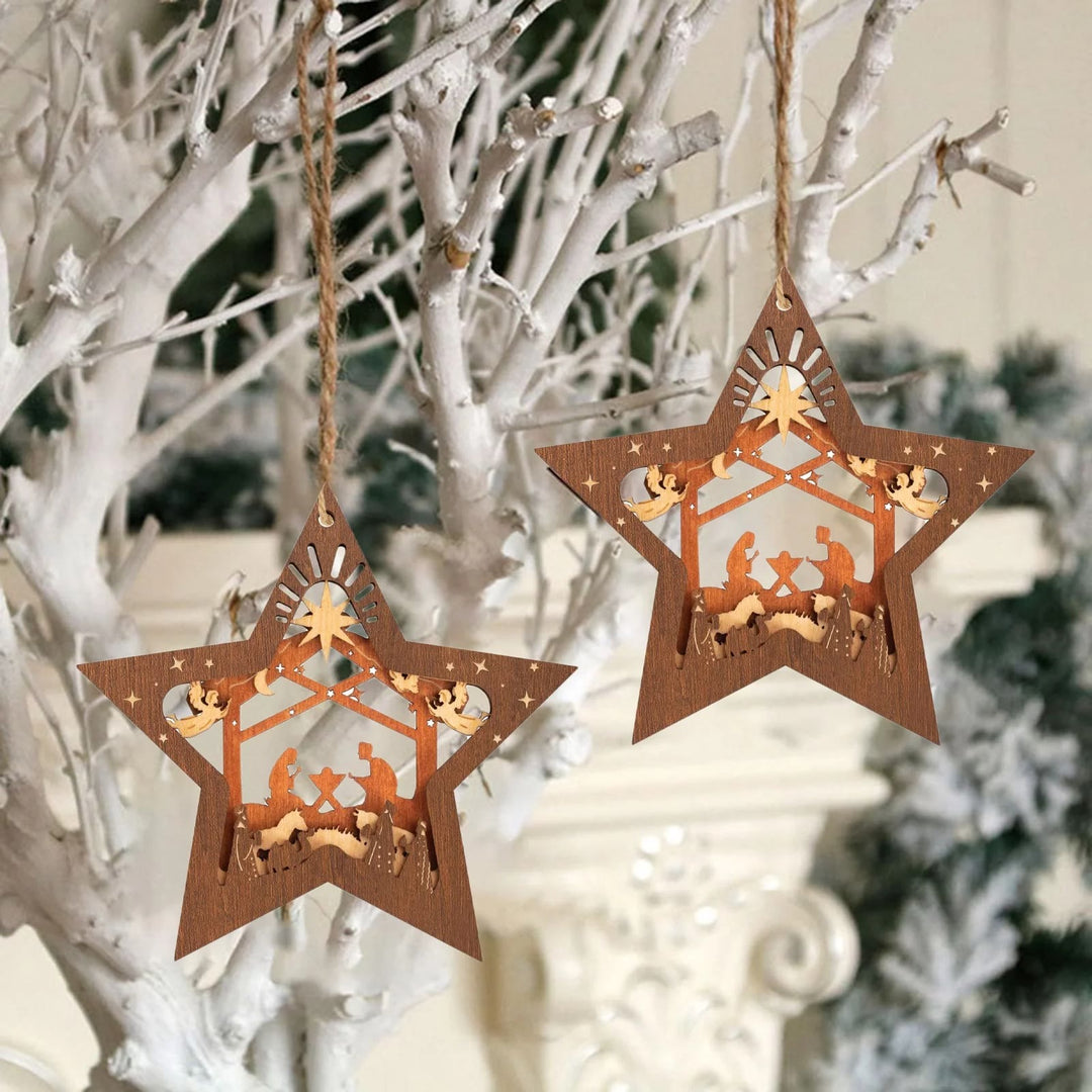 Christianartworkshop Décorations de Noël rustiques en bois à plusieurs niveaux, en forme d'étoile à cinq branches, pour une crèche - image 4