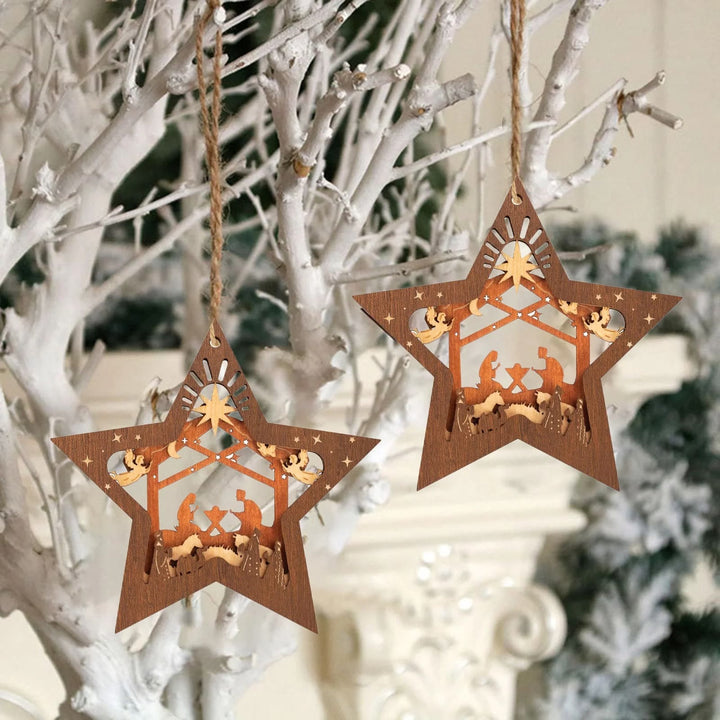 Christianartworkshop Décorations de Noël rustiques en bois à plusieurs niveaux, en forme d'étoile à cinq branches, pour une crèche - image 4
