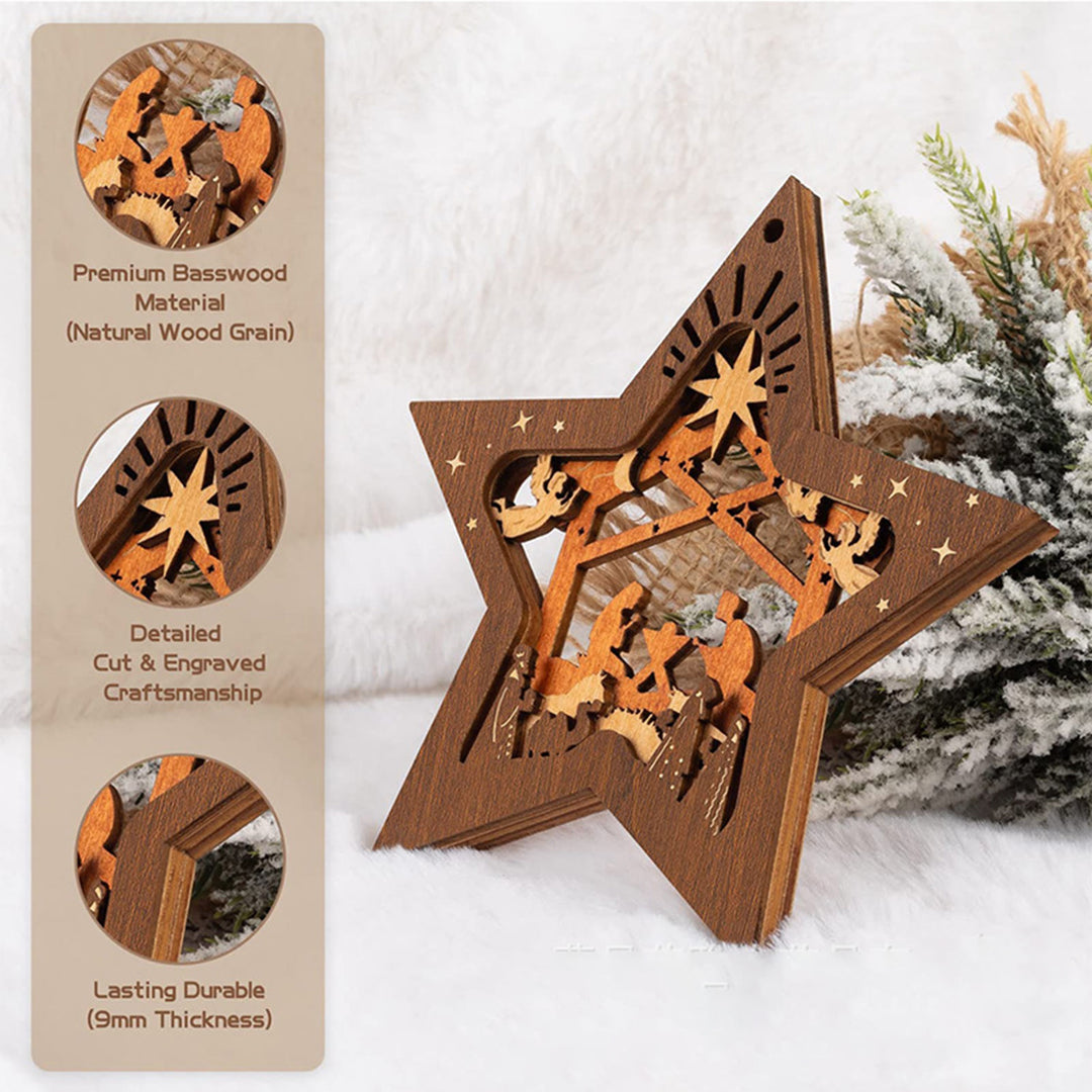 Christianartworkshop Décorations de Noël rustiques en bois à plusieurs niveaux, en forme d'étoile à cinq branches, pour une crèche - image 3