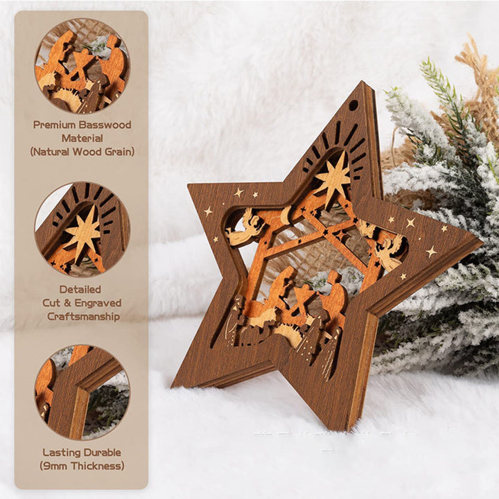 Christianartworkshop Décorations de Noël rustiques en bois à plusieurs niveaux, en forme d'étoile à cinq branches, pour une crèche - image 3