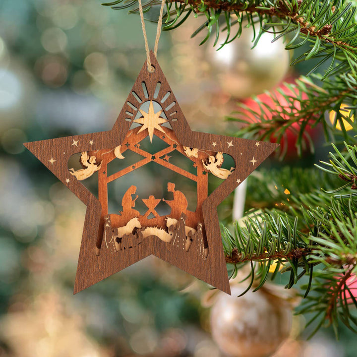 Christianartworkshop Décorations de Noël rustiques en bois à plusieurs niveaux, en forme d'étoile à cinq branches, pour une crèche - Étoile à cinq branches - image 0