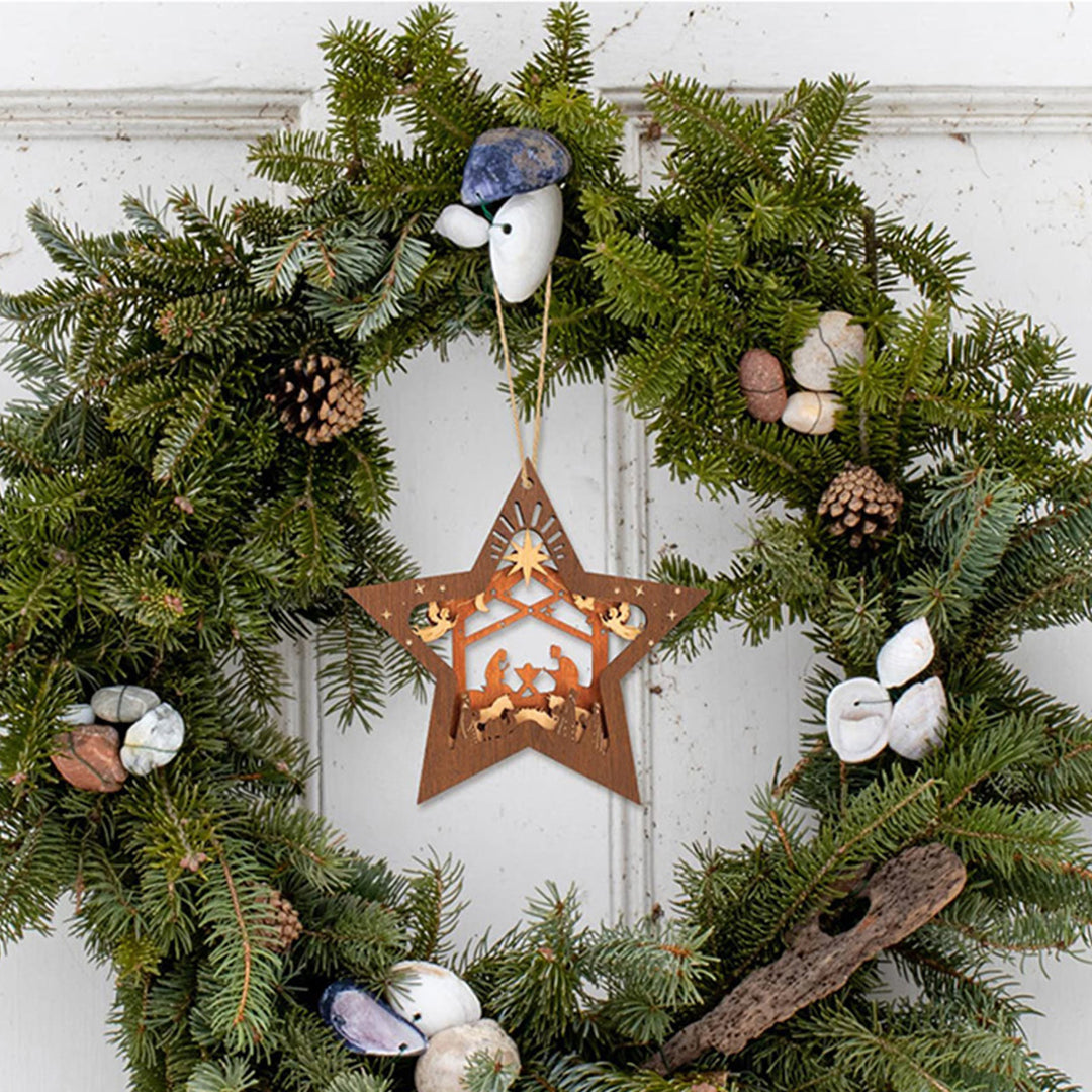 Christianartworkshop Décorations de Noël rustiques en bois à plusieurs niveaux, en forme d'étoile à cinq branches, pour une crèche - image 2