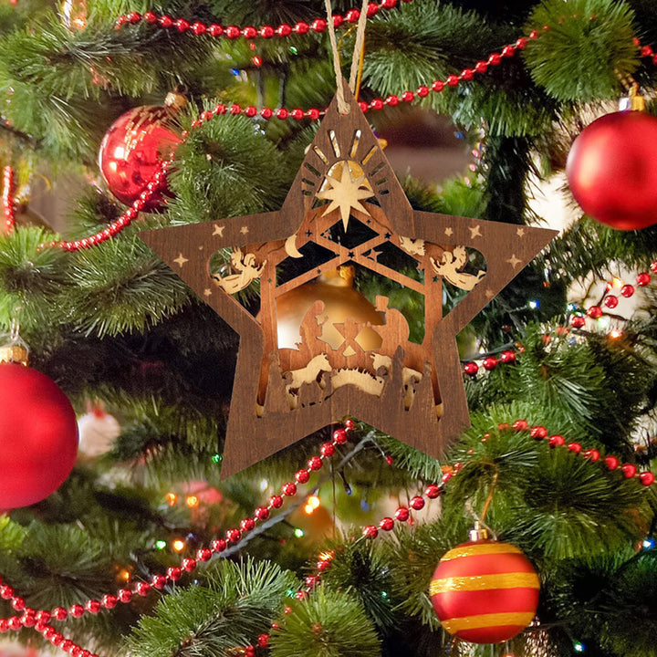 Christianartworkshop Décorations de Noël rustiques en bois à plusieurs niveaux, en forme d'étoile à cinq branches, pour une crèche - image 1