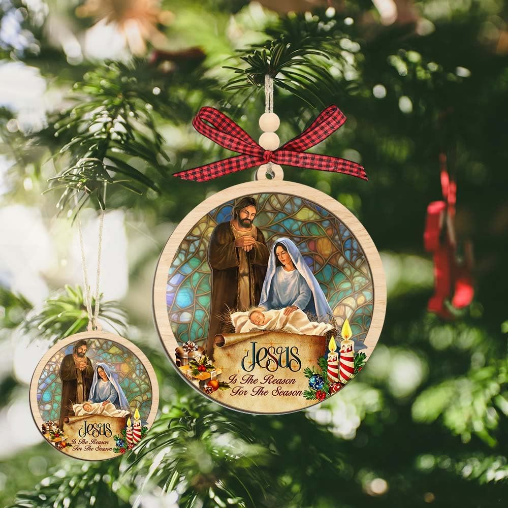 Christianartworkshop Décorations de Noël en bois superposé, style rustique coloré, pendentifs de crèche - image 1