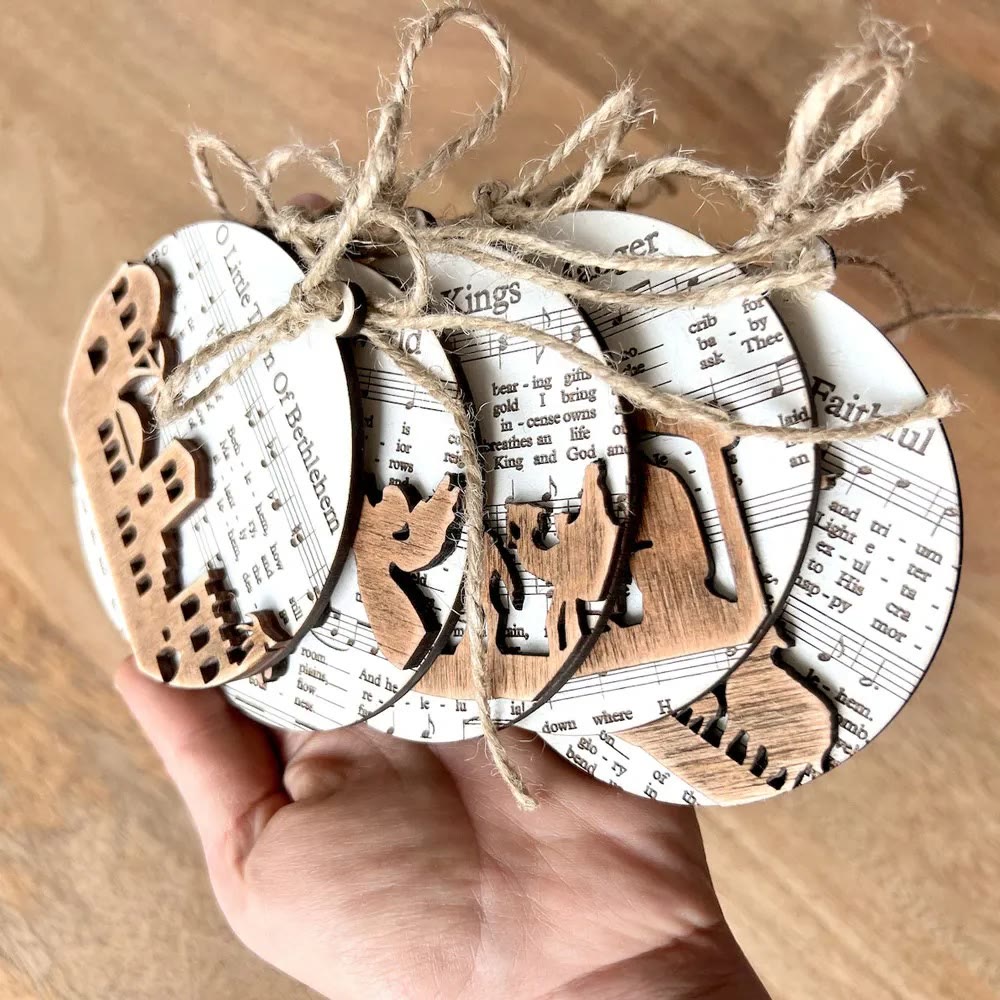 Christianartworkshop 5 décorations de Noël rustiques en bois, partitions musicales - image 4
