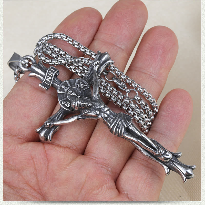 Christianartworkshop Collier pendentif crucifix en acier inoxydable style rétro - image 2