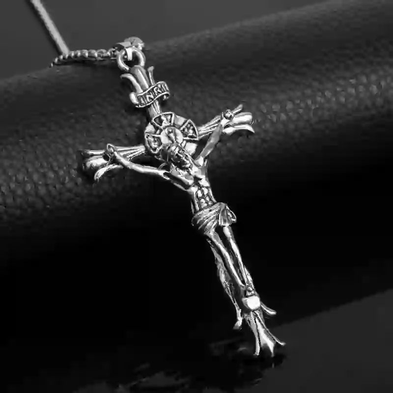 Christianartworkshop Collier pendentif crucifix en acier inoxydable style rétro - image 1