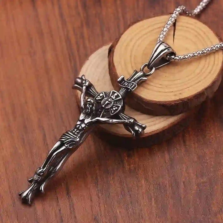 Christianartworkshop Collier pendentif crucifix en acier inoxydable style rétro - Argent - image 0