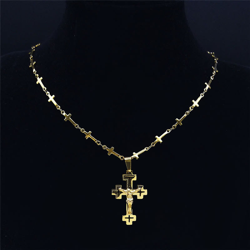 Christianartworkshop Collier pendentif crucifix style rétro noble avec chaîne en forme de croix - image 3