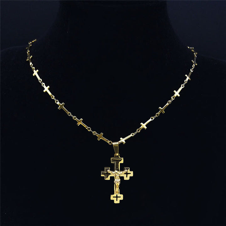 Christianartworkshop Collier pendentif crucifix style rétro noble avec chaîne en forme de croix - image 3