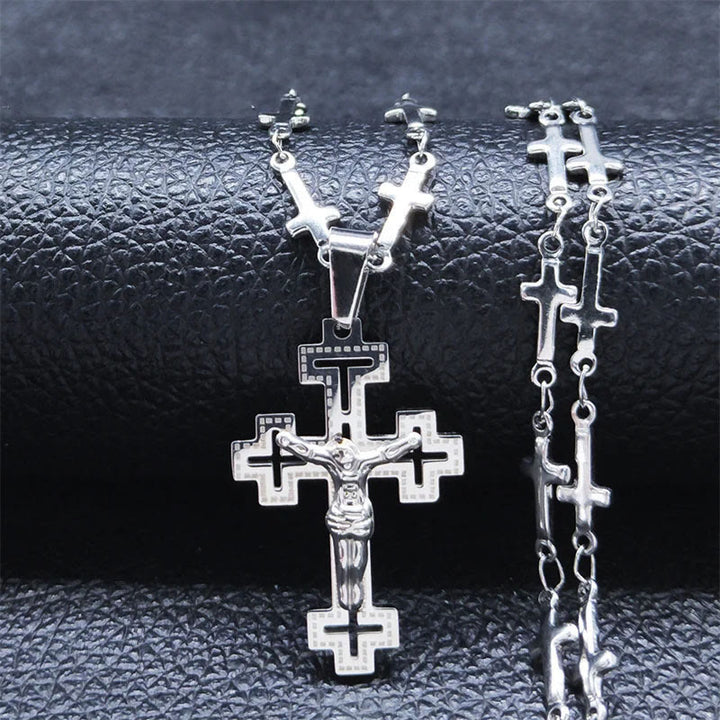 Christianartworkshop Collier pendentif crucifix style rétro noble avec chaîne en forme de croix - Argent - image 1