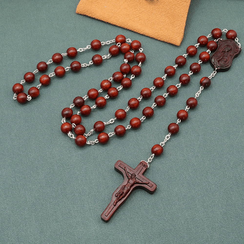 Christianartworkshop Chapelet en alliage de bois d'olivier multicolore rond de 8 mm, avec croix et motif Vierge à l'Enfant - Palissandre – 8 mm - image 1