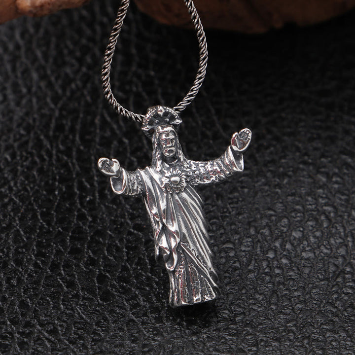 Collier pendentif Jésus en argent sterling style rétro vintage de Christianartworkshop - image 1