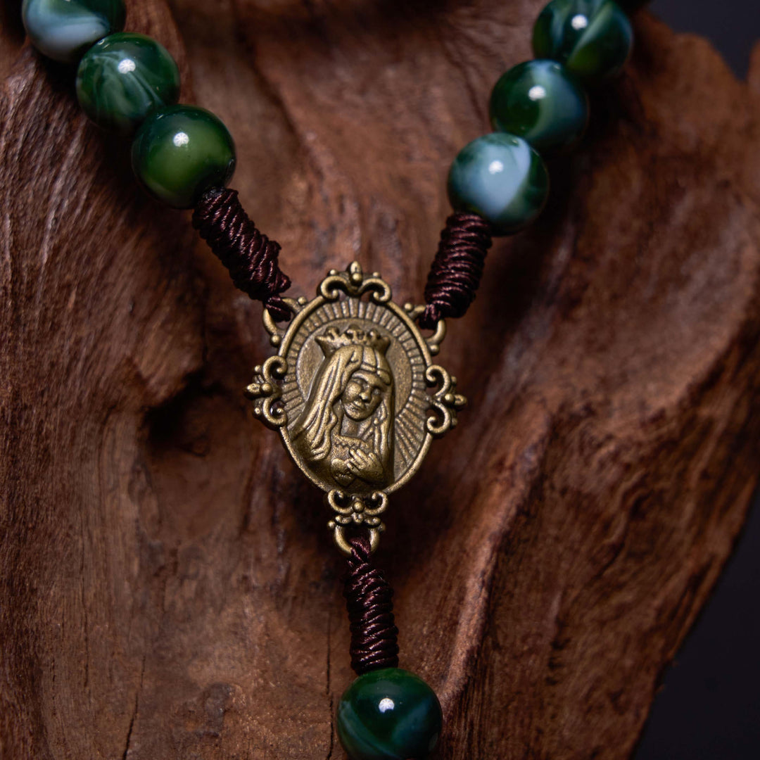 Christianartworkshop Notre-Dame de Guadalupe et crucifix en agate verte ronde de 10 mm, cordon en nylon - image 4