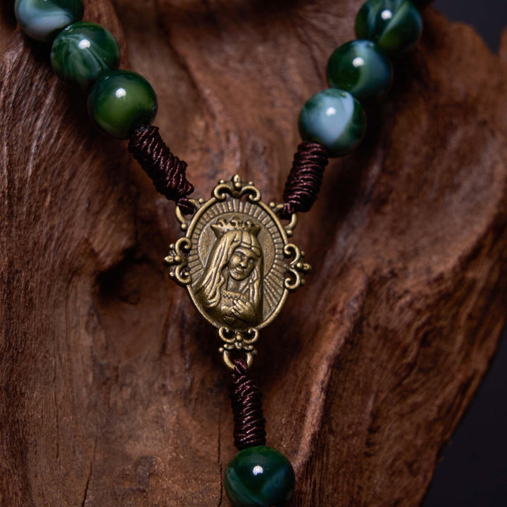 Christianartworkshop Notre-Dame de Guadalupe et crucifix en agate verte ronde de 10 mm, cordon en nylon - image 4