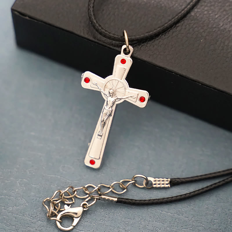 Christianartworkshop Collier crucifix de style rétro classique avec pendentif en pierre précieuse colorée - image 1