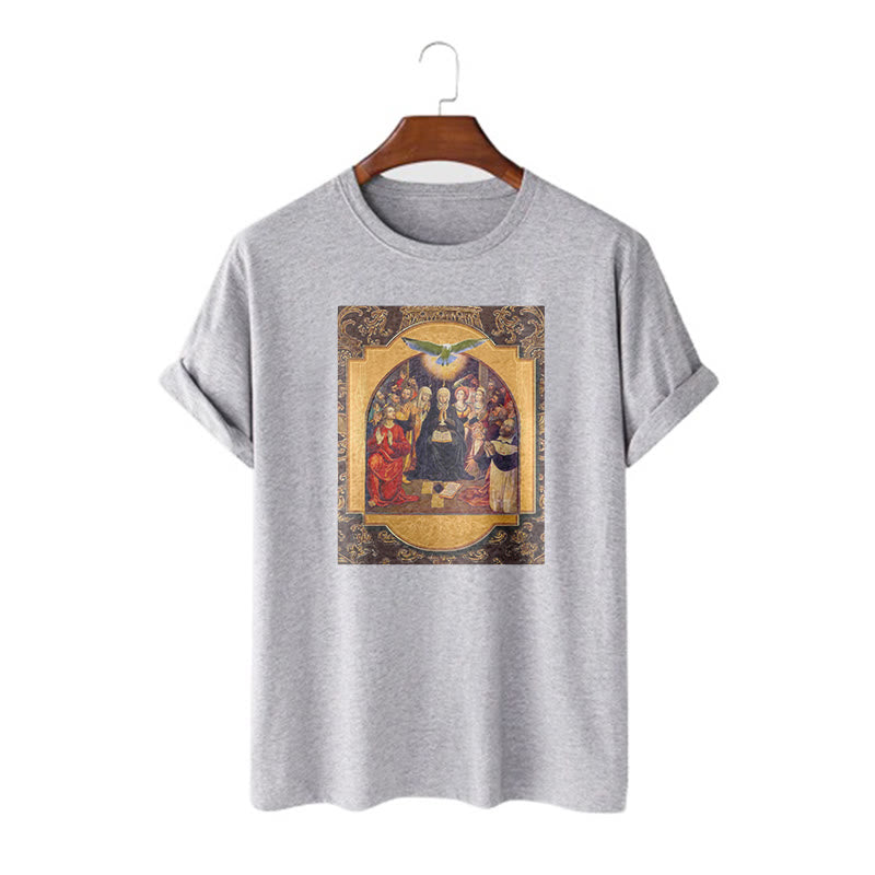 T-shirt à manches courtes Christianartworkshop style classique Saint-Esprit Apôtres Sainte Vierge Marie - Gris - 2XL - image 18