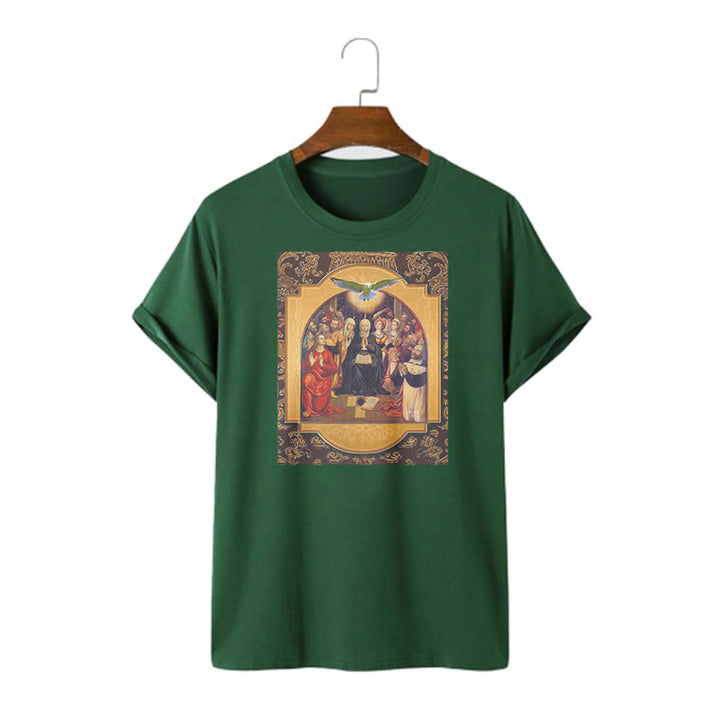 T-shirt à manches courtes Christianartworkshop style classique Saint-Esprit Apôtres Sainte Vierge Marie - Vert foncé - 2XL - image 9