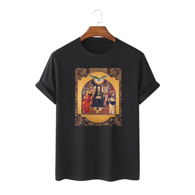 T-shirt à manches courtes Christianartworkshop style classique Saint-Esprit Apôtres Sainte Vierge Marie - Noir - 2XL - image 0