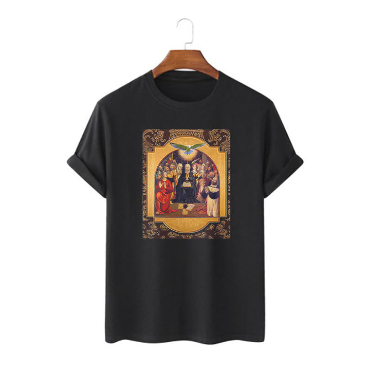 T-shirt à manches courtes Christianartworkshop style classique Saint-Esprit Apôtres Sainte Vierge Marie - Noir - 2XL - image 0