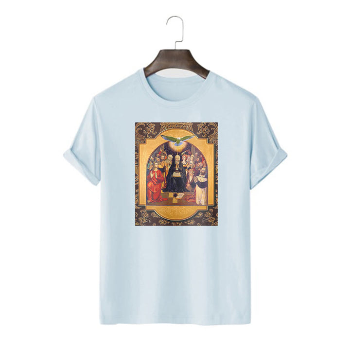 T-shirt à manches courtes Christianartworkshop style classique Saint-Esprit Apôtres Sainte Vierge Marie - Bleu - 2XL - image 17