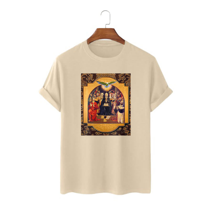 T-shirt à manches courtes Christianartworkshop style classique Saint-Esprit Apôtres Sainte Vierge Marie - Kaki - 2XL - image 7