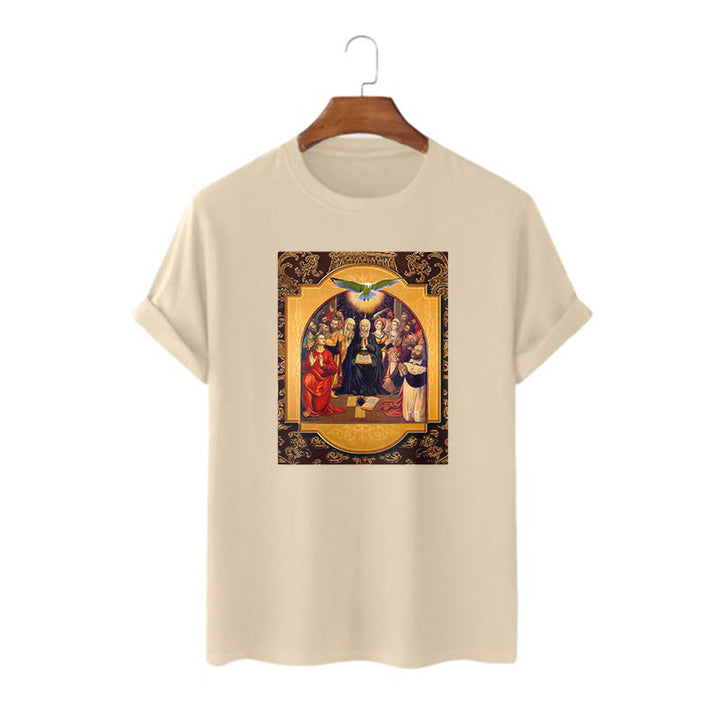 T-shirt à manches courtes Christianartworkshop style classique Saint-Esprit Apôtres Sainte Vierge Marie - Kaki - 2XL - image 7