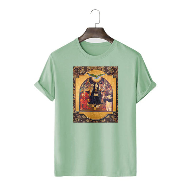 T-shirt à manches courtes Christianartworkshop style classique Saint-Esprit Apôtres Sainte Vierge Marie - Vert clair - 2XL - image 11