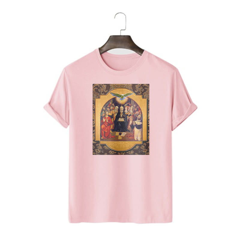 T-shirt à manches courtes Christianartworkshop style classique Saint-Esprit Apôtres Sainte Vierge Marie - Rose - 2XL - image 13