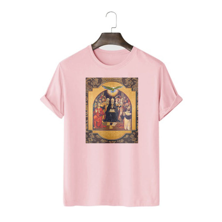 T-shirt à manches courtes Christianartworkshop style classique Saint-Esprit Apôtres Sainte Vierge Marie - Rose - 2XL - image 13