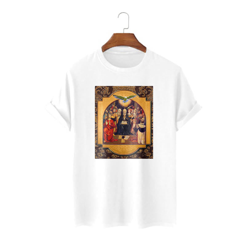 T-shirt à manches courtes Christianartworkshop style classique Saint-Esprit Apôtres Sainte Vierge Marie - Blanc - 2XL - image 4