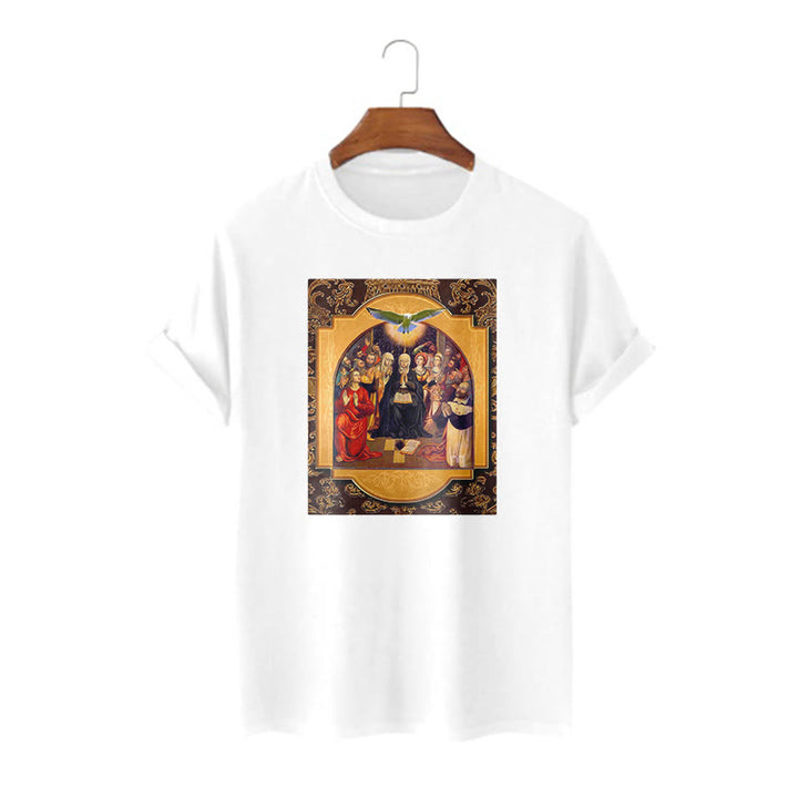 T-shirt à manches courtes Christianartworkshop style classique Saint-Esprit Apôtres Sainte Vierge Marie - Blanc - 2XL - image 4