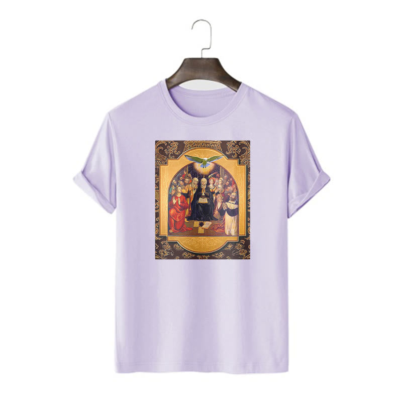 T-shirt à manches courtes Christianartworkshop style classique Saint-Esprit Apôtres Sainte Vierge Marie - Violet - 2XL - image 15
