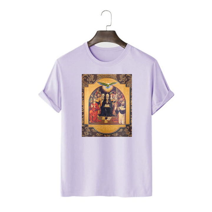 T-shirt à manches courtes Christianartworkshop style classique Saint-Esprit Apôtres Sainte Vierge Marie - Violet - 2XL - image 15