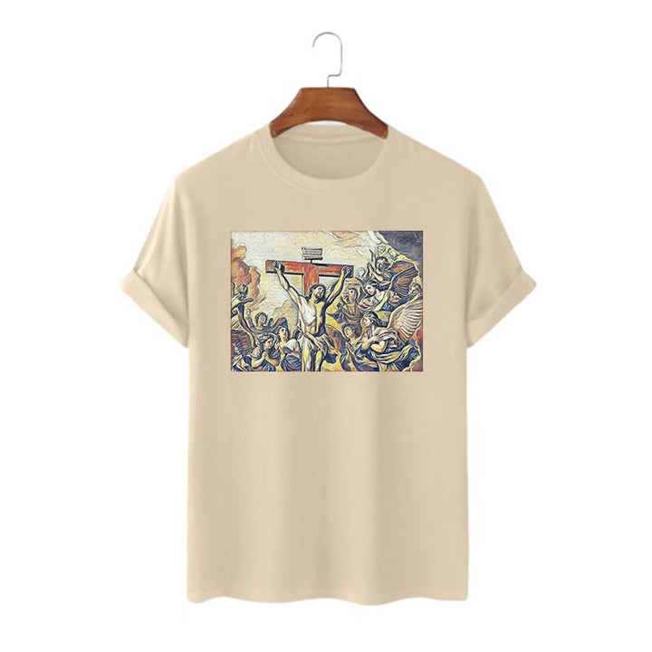 T-shirt à manches courtes Christianartworkshop style classique Crucifixion de Jésus - Kaki - 2XL - image 7