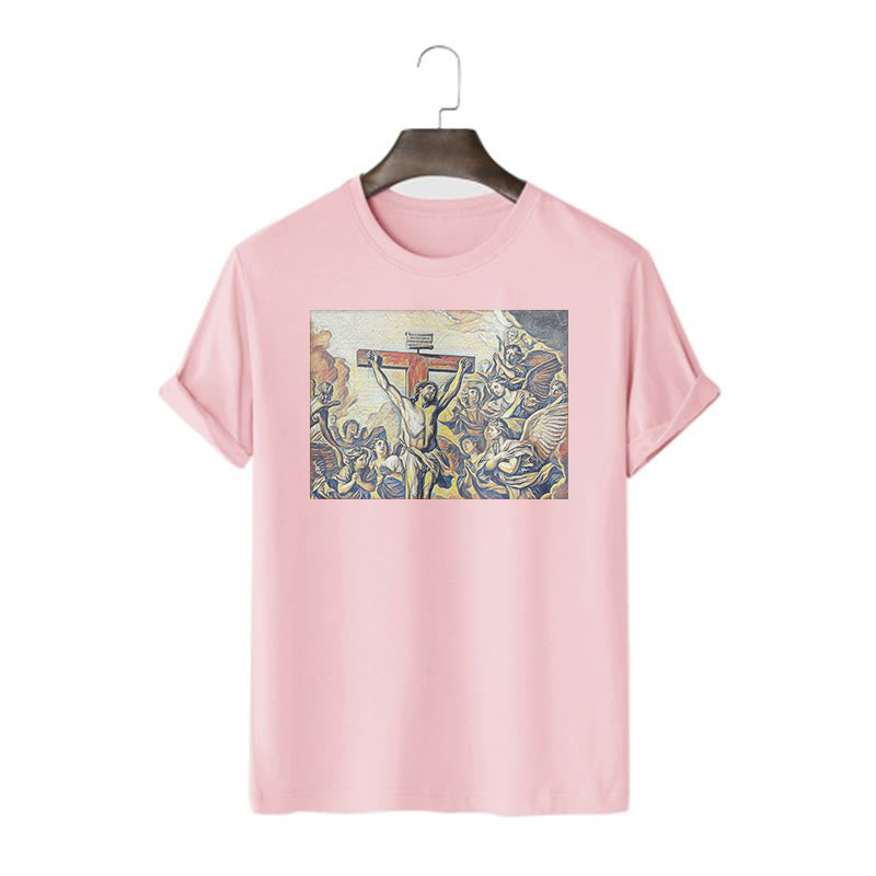 T-shirt à manches courtes Christianartworkshop style classique Crucifixion de Jésus - Rose - 2XL - image 13