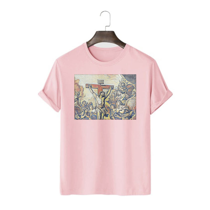 T-shirt à manches courtes Christianartworkshop style classique Crucifixion de Jésus - Rose - 2XL - image 13