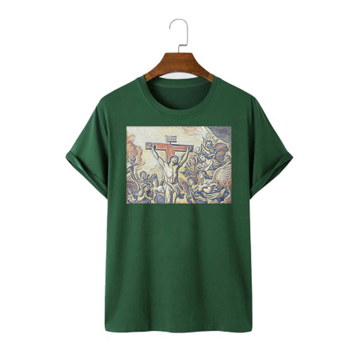 T-shirt à manches courtes Christianartworkshop style classique Crucifixion de Jésus - Vert foncé - 2XL - image 9